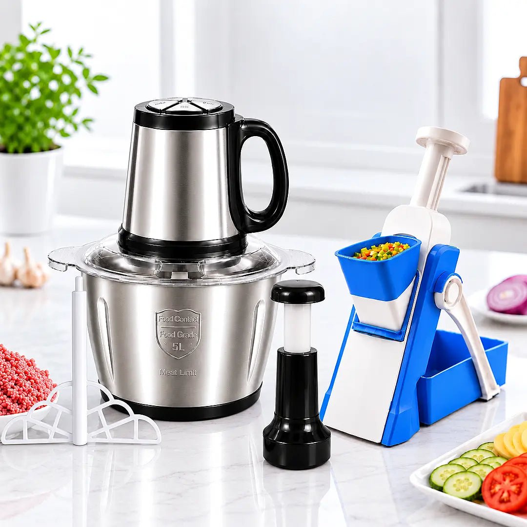 5L Electric Chopper + Vegetable Slicer Bundle - Zesstora