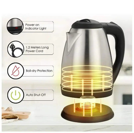 Imported Electric Kettle 2L Litre Stainless Steel 1500W - Zesstora