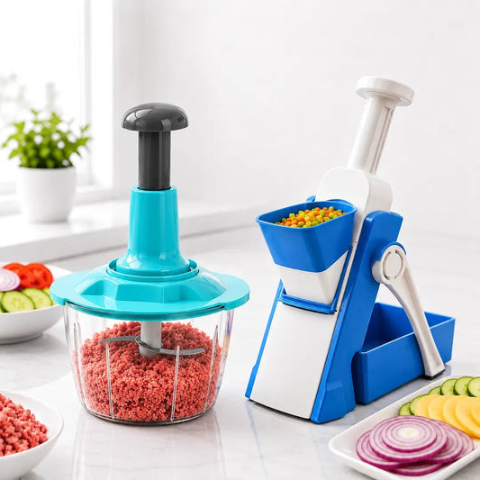 Manual Chopper + 5 in 1 Vegetable Slicer Bundle - Zesstora