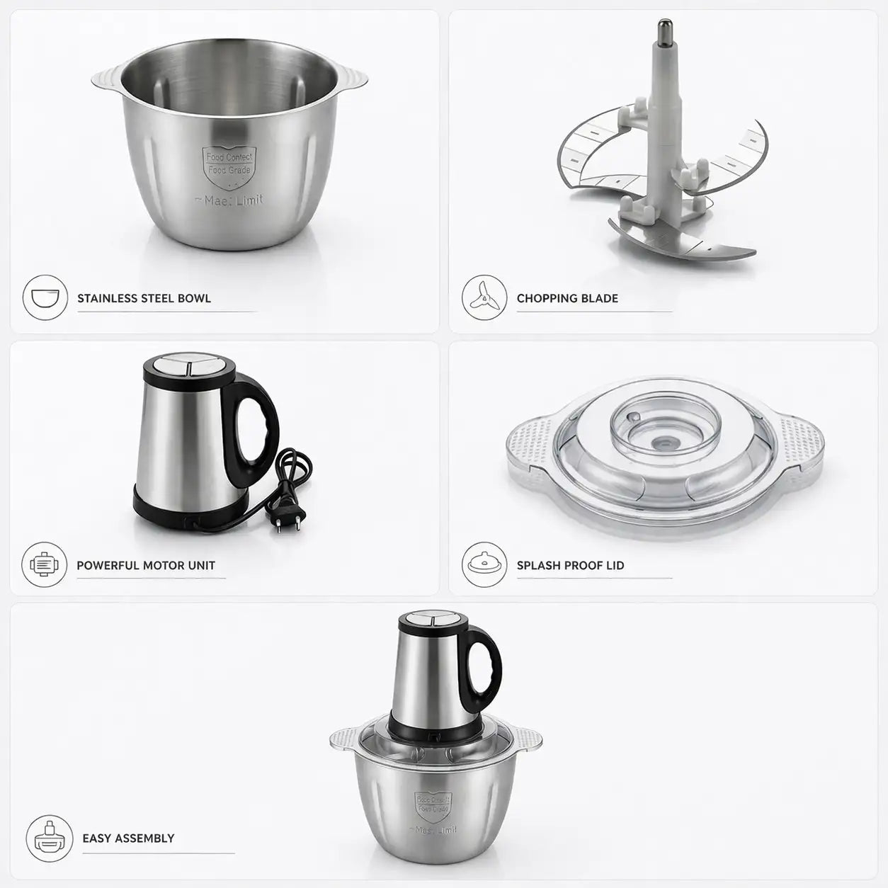 3L Electric Chopper Stainless Steel Series, Multi - Speed | 3 Levels - Zesstora