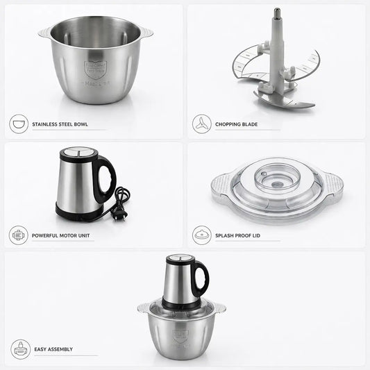 3L Electric Chopper Stainless Steel Series, Multi - Speed | 3 Levels - Zesstora