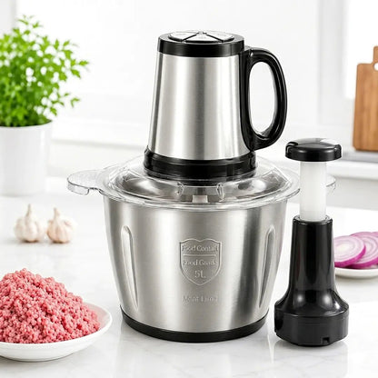 5L Heavy Duty Meat, Vegetable Electric Chopper | Stainless Steel 3 Speed Levels - Zesstora