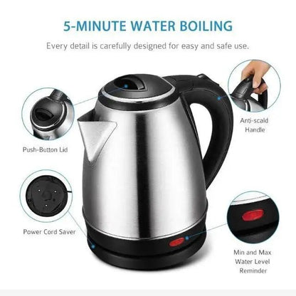 Imported Electric Kettle 2L Litre Stainless Steel 1500W - Zesstora