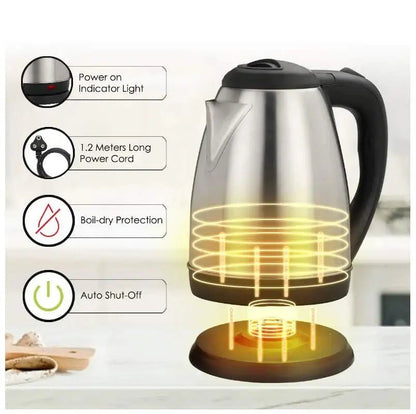 Imported Electric Kettle 2L Litre Stainless Steel 1500W - Zesstora