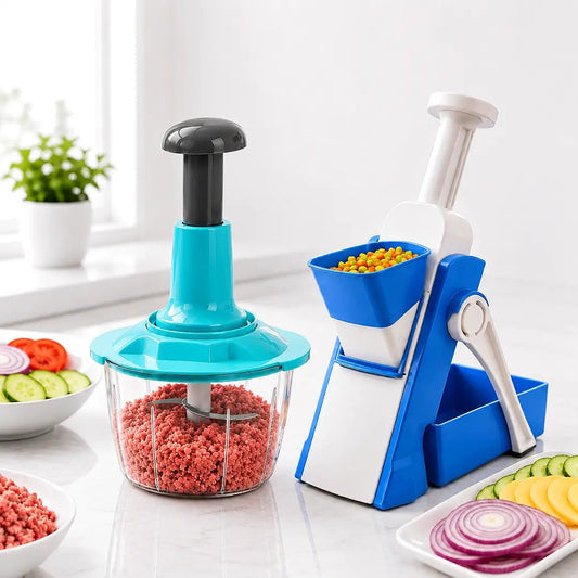 Manual Chopper + 5 in 1 Vegetable Slicer Bundle - Zesstora